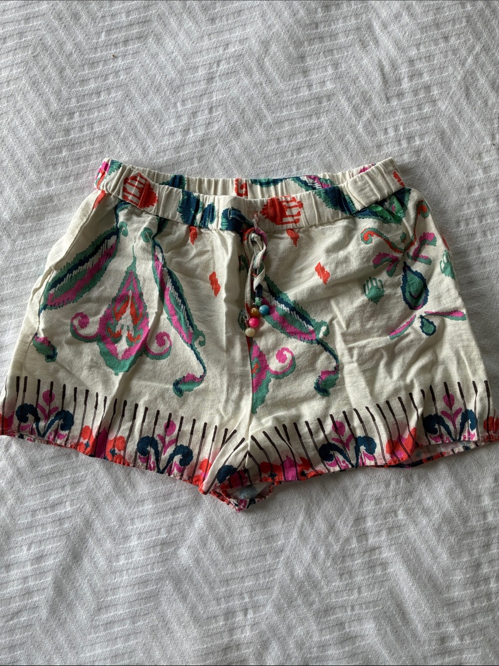 Zara Cream Floral Paisley Drawstring Women's Shorts